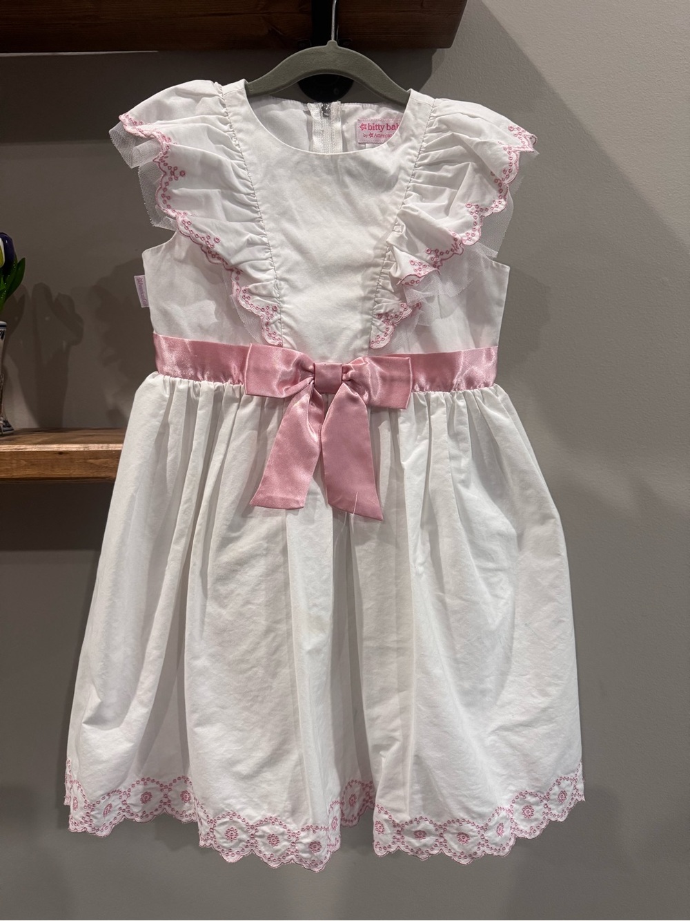 Girls’ American Girl Doll Inspired Dress with Pink Satin Bow Size 6